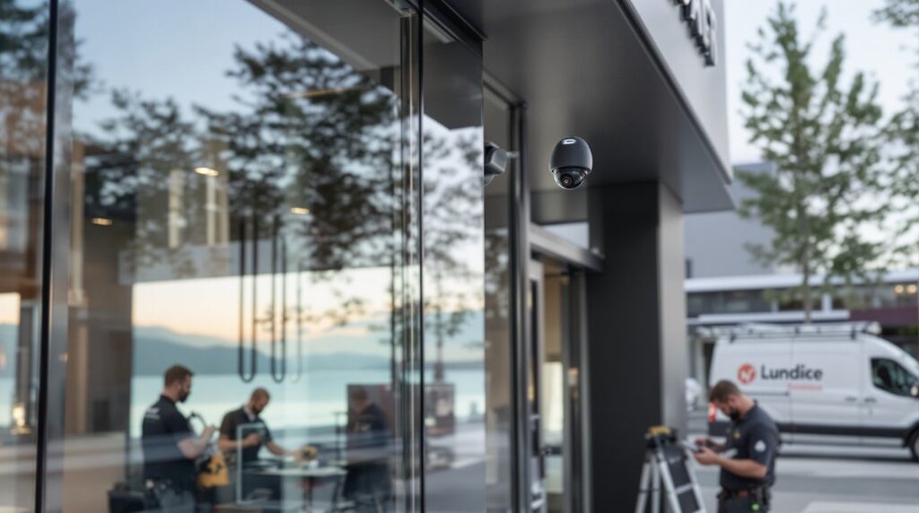 potential security surveillance camera outside modern store front