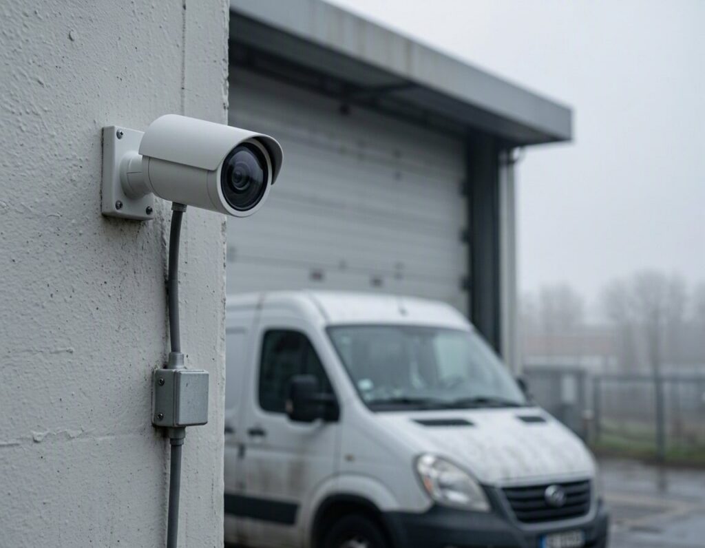 Watching Over: Security Camera in Foggy Industrial Setting